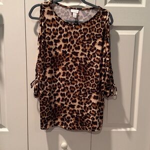 Chicos Sz 2 (L)Animal Print Cold-shoulder Slinky Knit Top